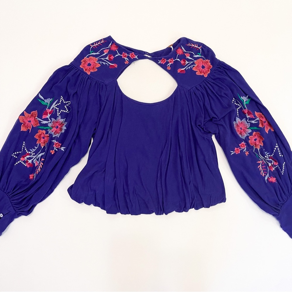 Free People Embroidered Puff Top